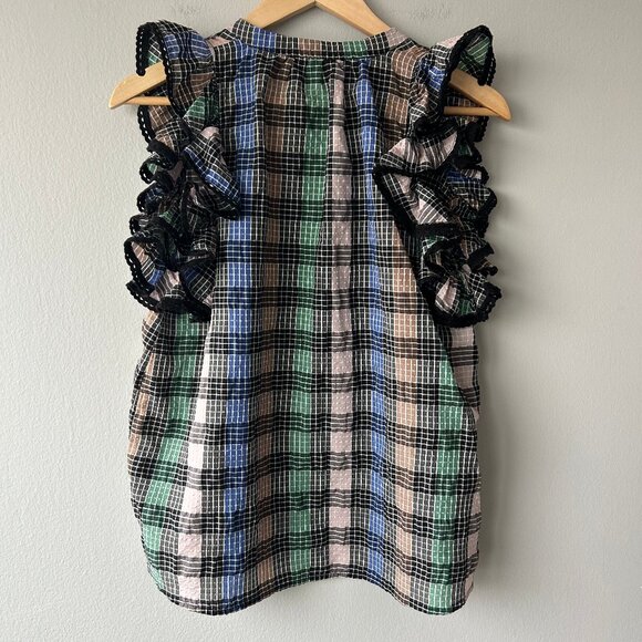 Munthe Ruffled Plaid Sleeveless Blouse Tassel Tie Womens Size 38 (M) - Picture 5 of 8